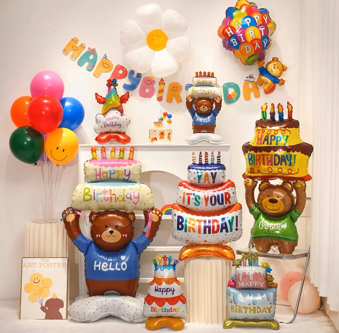 Cake and Teddy Bear Themed Balloons