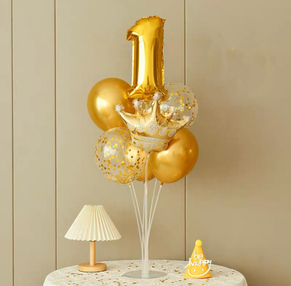 Gold Crown Number Balloon Set