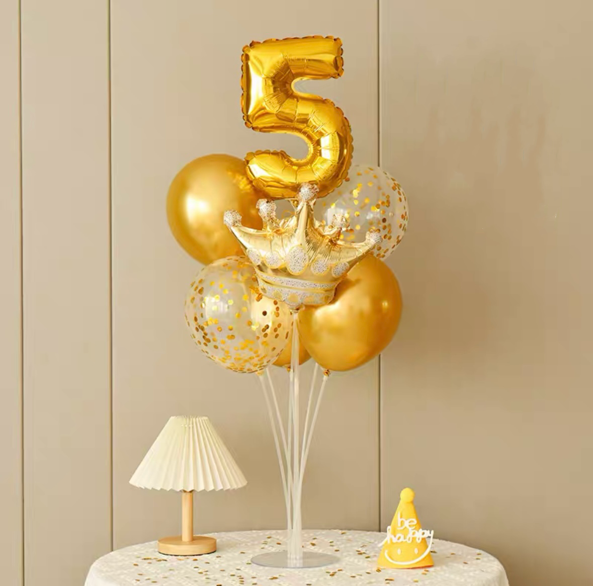 Gold Crown Number Balloon Set