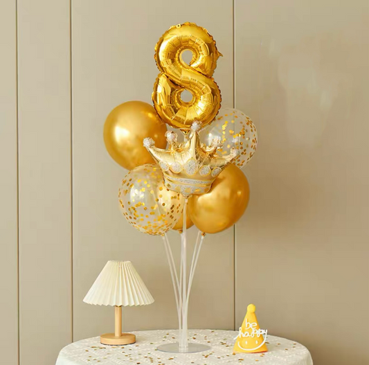 Gold Crown Number Balloon Set