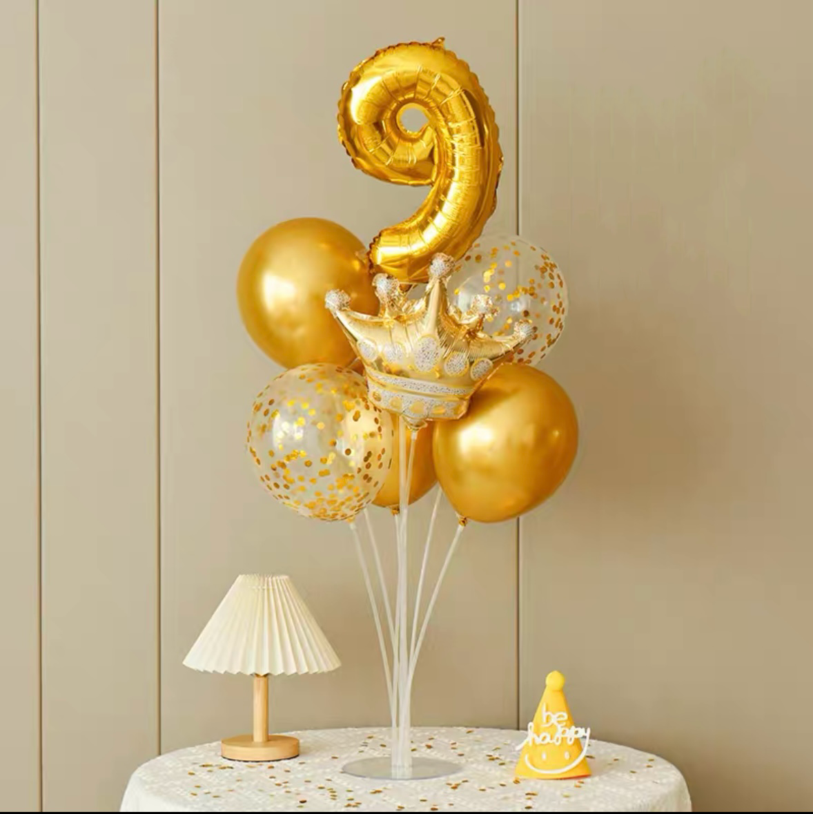 Gold Crown Number Balloon Set