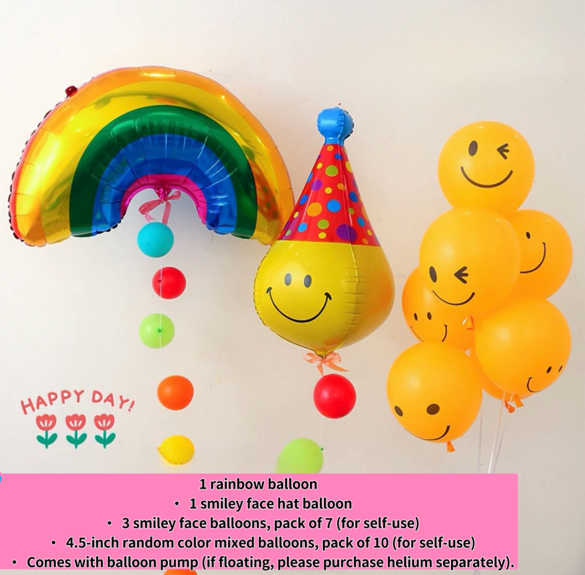 Rainbow Smiley Birthday Party Balloon Set