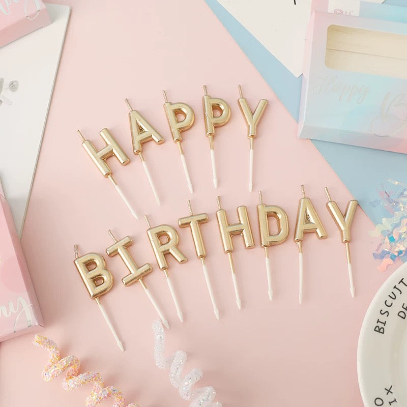 Metallic “Happy Birthday” Candle Set