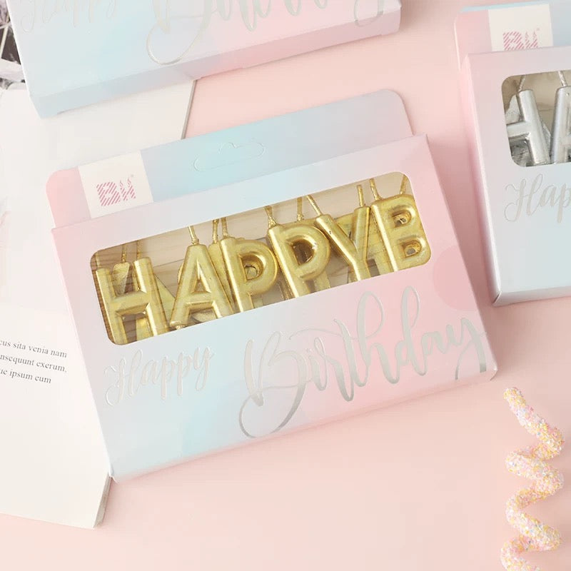 Metallic “Happy Birthday” Candle Set