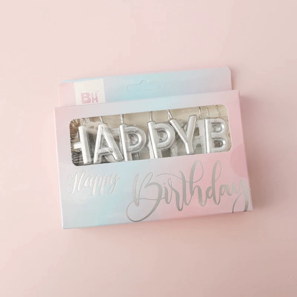 Metallic “Happy Birthday” Candle Set