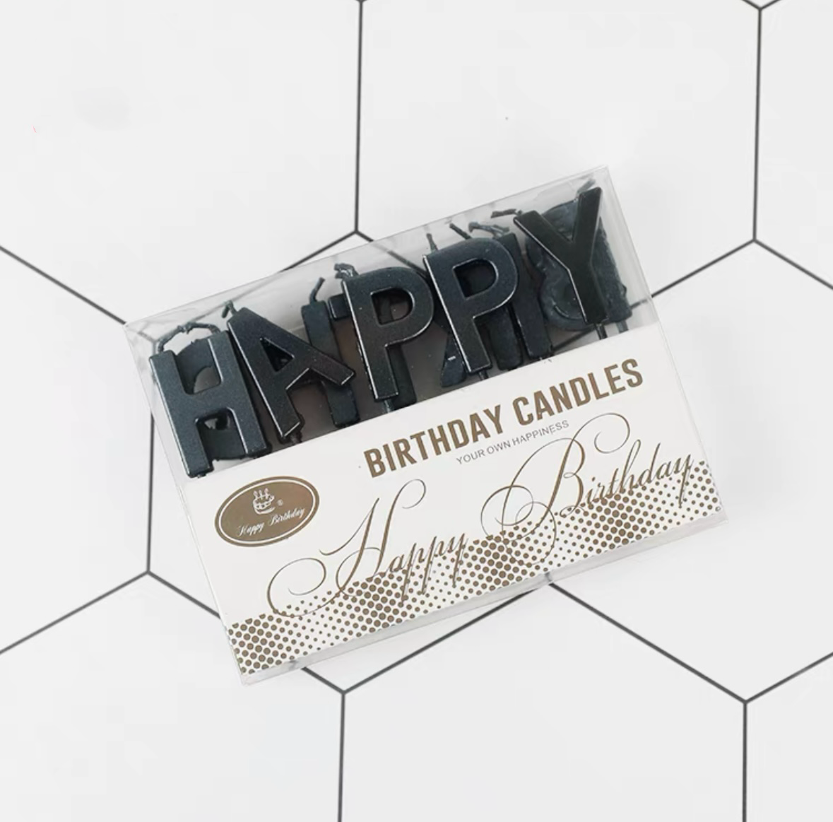 Metallic “Happy Birthday” Candle Set